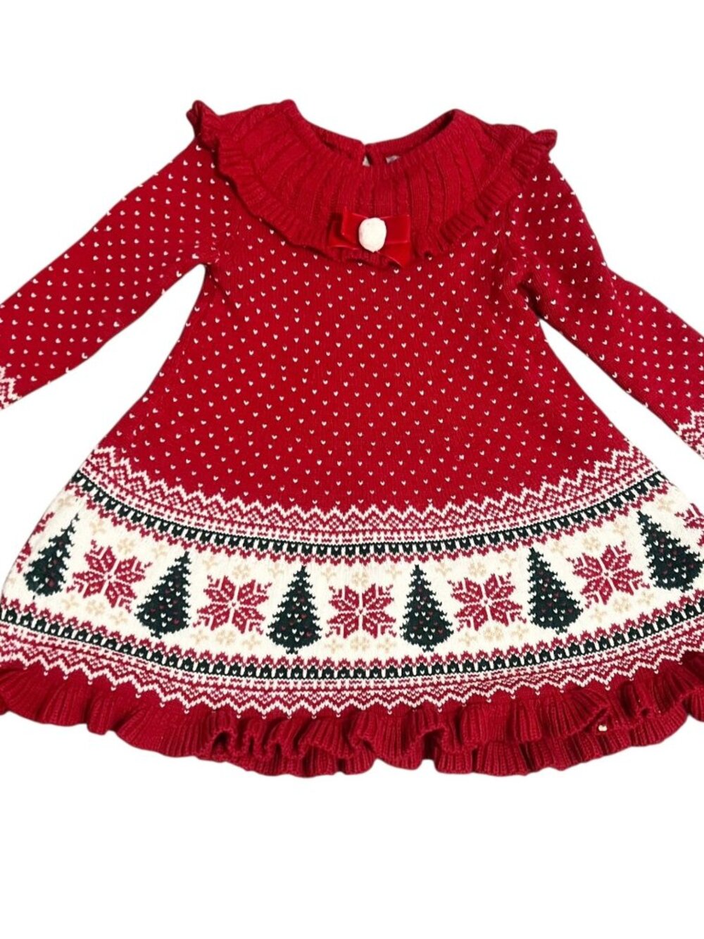 Tahari Baby Sweater Dress Girls Size 24M Red White Green Fair Isle Christmas